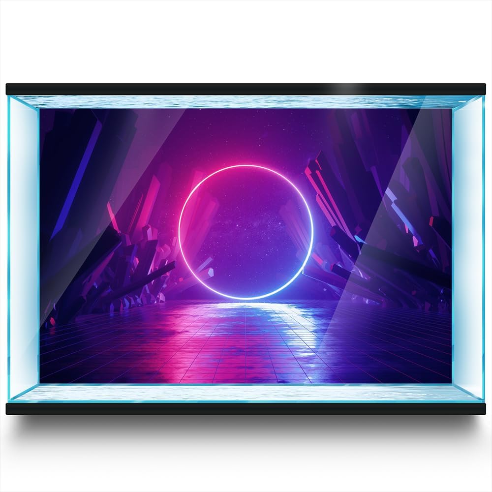 Aquarium Background Stickers - Neon Lights Cyberpunk - Fish Tank Reptile Terrarium Decor Poster (120 x 60 cm / (47.2 x 23.6 inches))