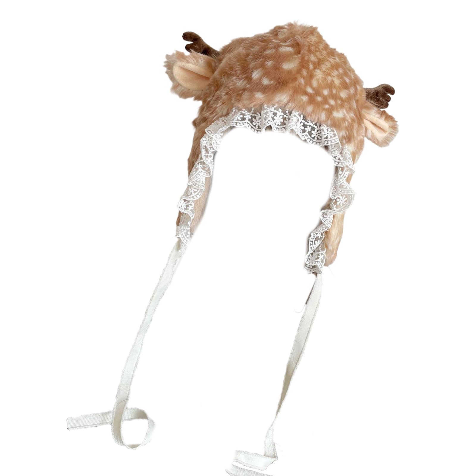 MOAIYU Cartoon Head Wrap Furry Deer Soft Thicken Leg Warmer for Women Outdoor Wear Lace Brim Holiday Party Photo Props