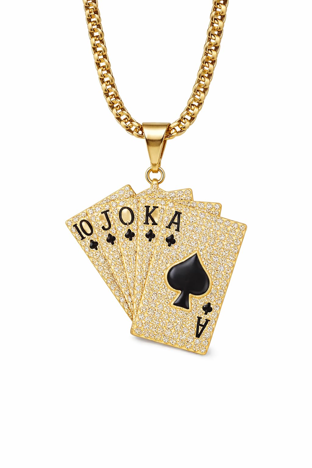 Playing Card Poker Tag Pendant Necklace Chain for Men Punk Stainless Steel Good Luck Rock Ace of Spade Heart Royal Flush Games CZ Pendant Chain Necklace Hip Hop Unisex Jewelry Gift-image-23