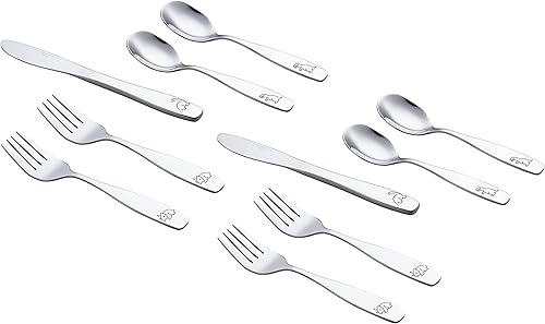 Miniatura 7 de ANNOVA Juego de cubiertos para niños de 6 piezas, cubiertos de acero inoxidable, 3 tenedores seguros, 3 cucharas de cena, lonchera para niños