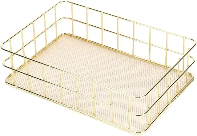 Cesto Dourado de Metal para Escritorio - Cesta de Almacenamiento Grande