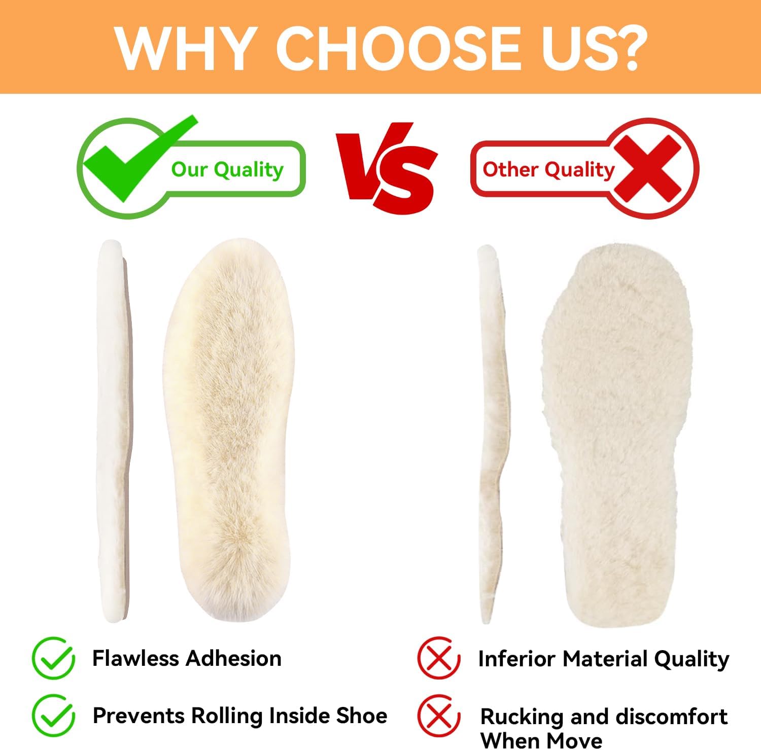 Ronsan Sheepskin Insoles for Women and Men - Winter Warm Wool Insoles for Cold Weather Furry Fleece Replacement Inserts for Shoes Snow Boot Slipper Work Boot Sneakers, Beige White US 13 / EU44 - Image 3