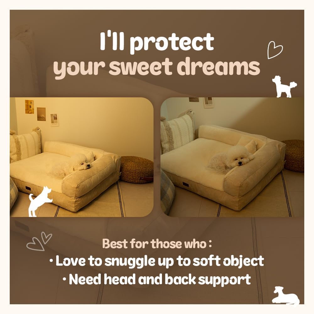 Orthopedic Dog Bed for Small Medium Large Dogs, Supportive Foam Pet Couch Bed with Removable Washable Cover, Waterproof Lining and Nonskid Bottom (Natural Beige, X-Large)