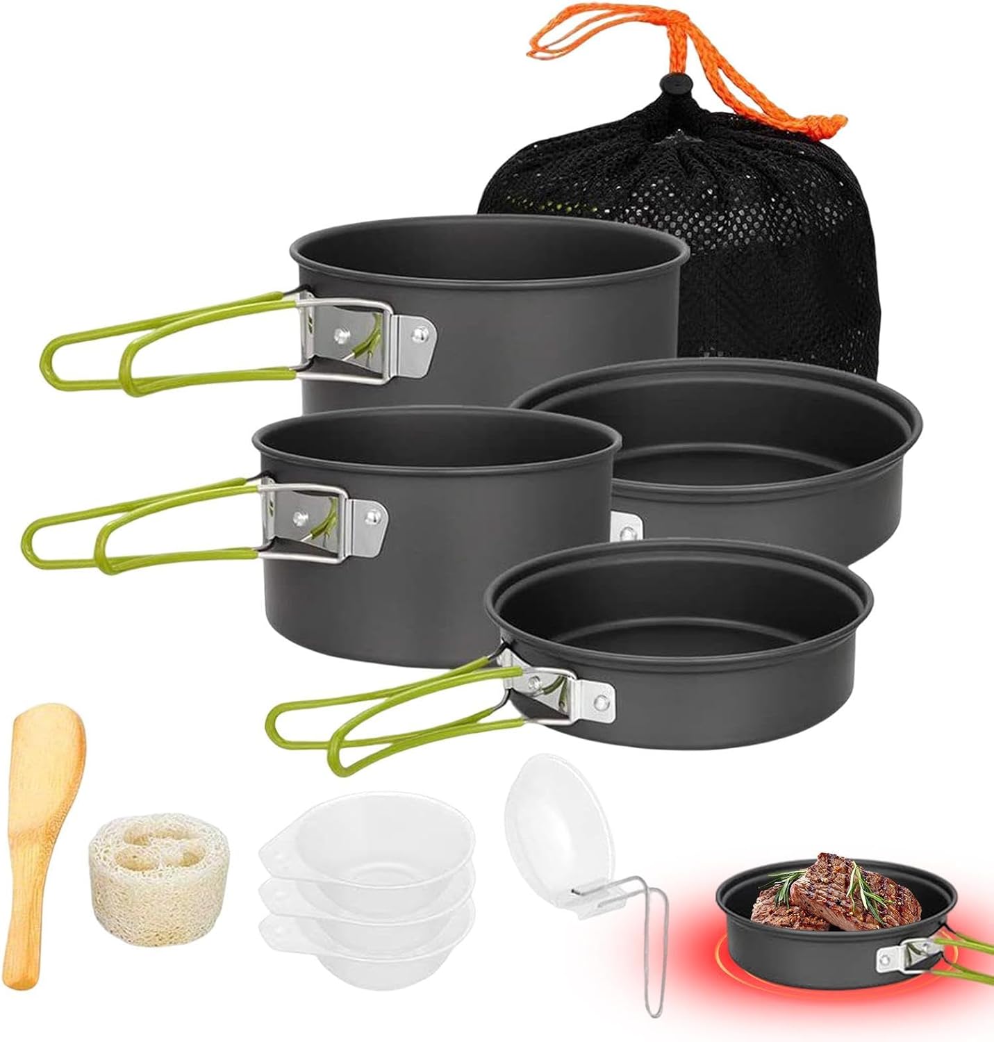 Camping Pots,Portable Non-Stick Griddles Gear - Backpacking Pot | for Outdoor Kitchen Picnic 2 to 3 People Hiking Backpacking
