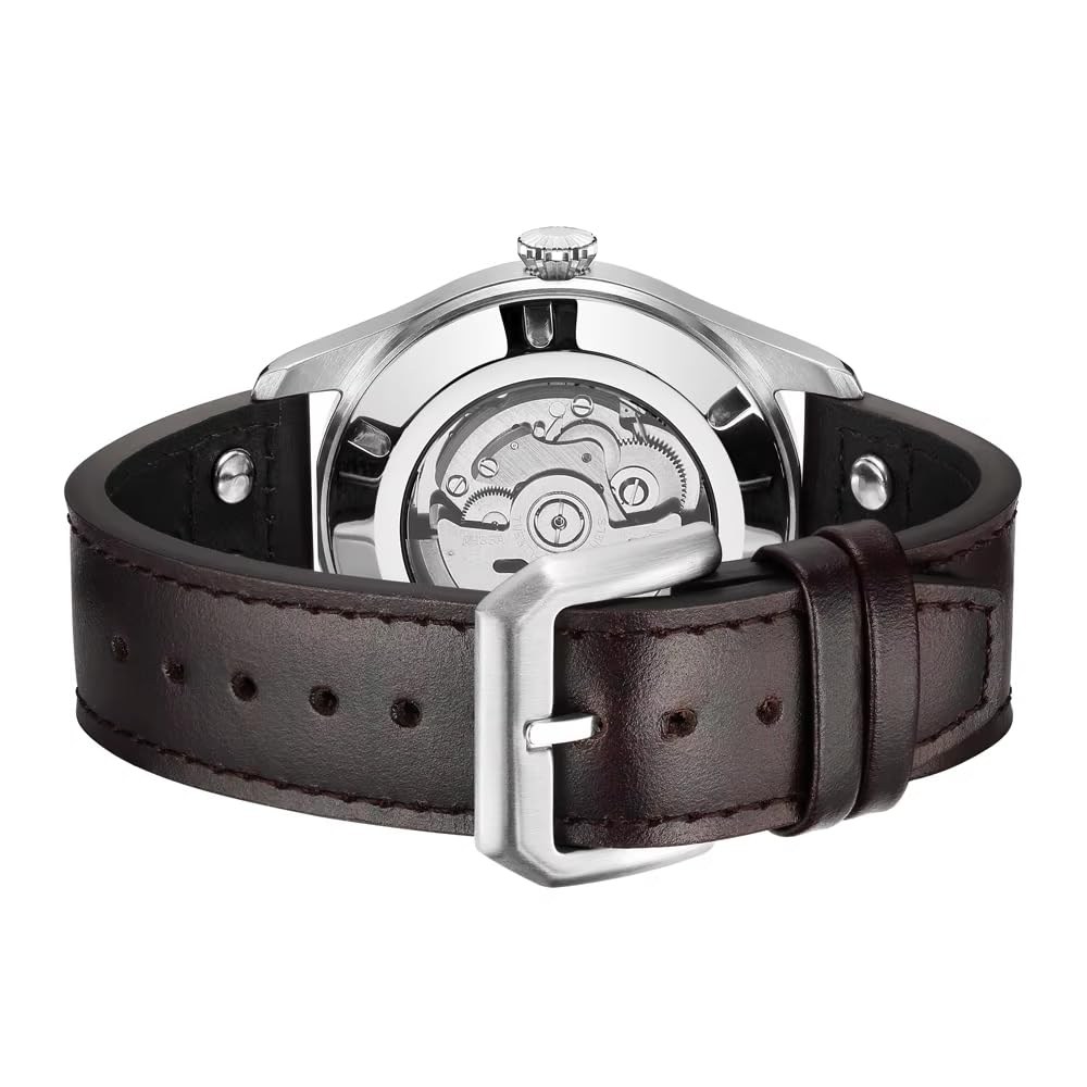 Boyarca Reloj piloto mecánico de movimiento automático, reloj de pulsera Flieger para buceo, relojes de cristal de zafiro para hombre