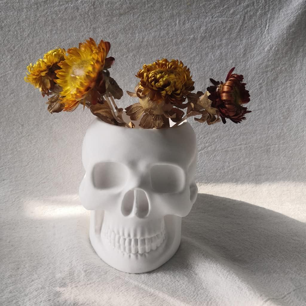 Succulent Planter Mold, Silicone Flower Pot Molds for Concrete Epoxy Resin, Crystal Epoxy Skull Flower Pot Mold Plaster Concrete Resin Vase Mould, 13 * 8.5 * 8.5cm, white