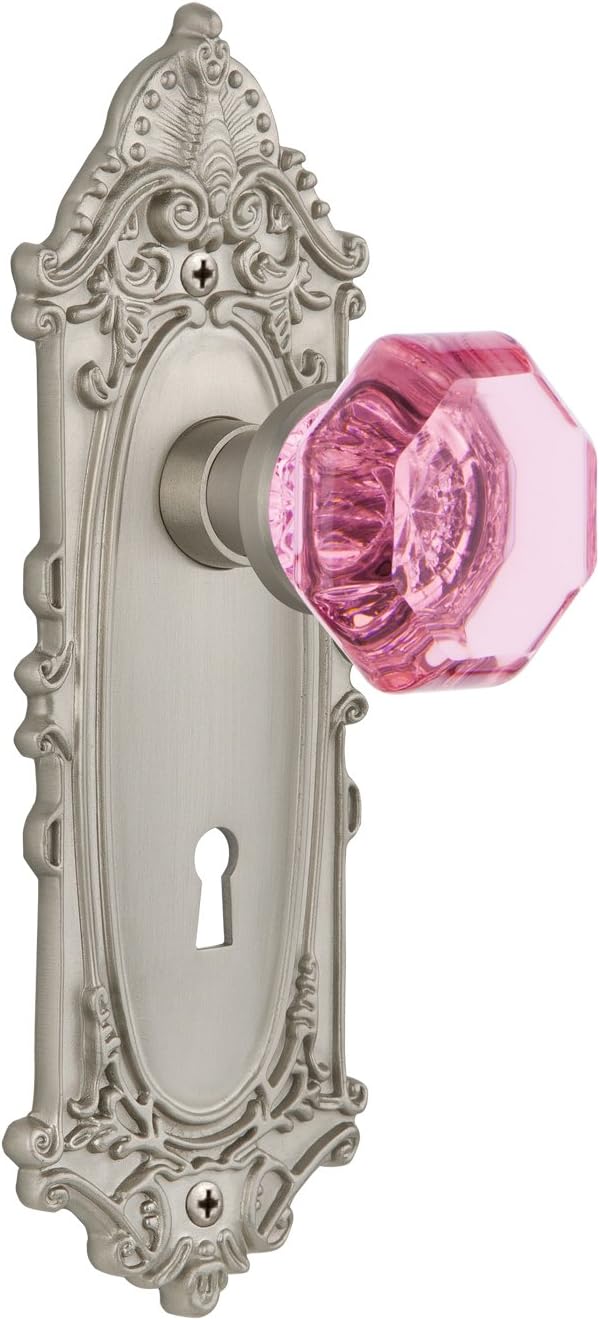 Nostalgic Warehouse 723071 Victorian Plate with Keyhole Single Dummy Waldorf Pink Door Knob in Antique Pewter