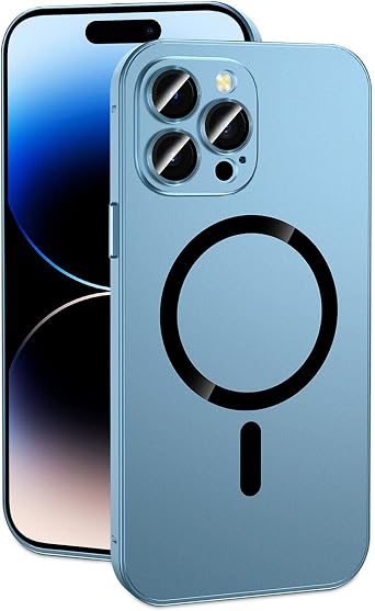 Magnetic Charging Aluminium Metal Bumper Matte Case Cover for iPhone with Camera Lens Protect Far Peak Blue,for iPhone 13