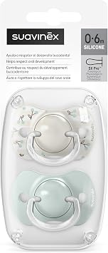 Suavinex, Pack of 2 Pacifiers for Babies 0/6 Months and Newborns, with Silicone Physiological Teat SX Pro Symmetrical, Flat and Flexible, Respects Oral Development, Birdies Green