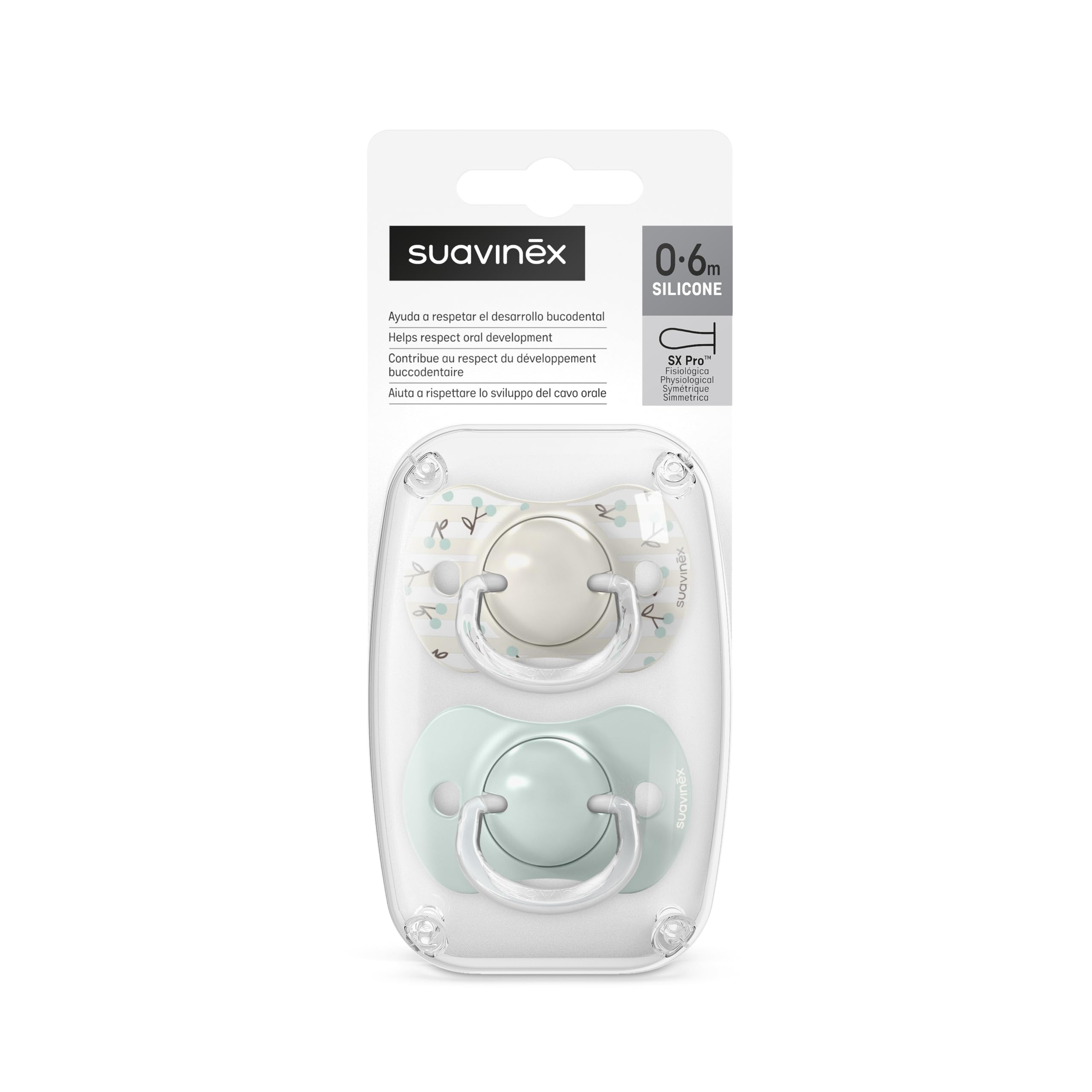 Suavinex, Pack de 2 Chupetes para Bebés 0/6 Meses y Recién Nacidos, con Tetina Fisiológica de Silicona SX Pro Simétrica, Plana y Flexible, Respeta el Desarrollo Bucodental, Birdies Verde — view 5