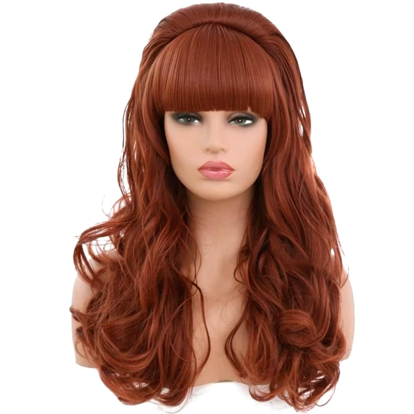 PORSMEER Long Wavy Auburn Brown Beehive Retro Wigs for Women Girls,Peggy Bundy Wig 80s Married Housewife Big Red Wig Costumes Halloween Vintage Cosplay Party - Image 3