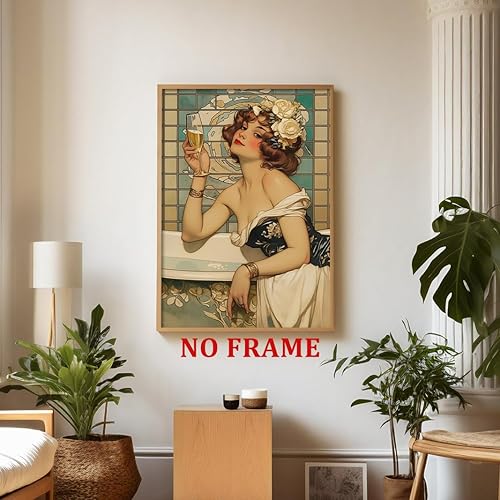 Miniatura 2 de Arte de pared para bañera de mujer, fotos vintage de baño, póster retro de carrito de bar, póster elegante de mujer, póster vintage de champán,