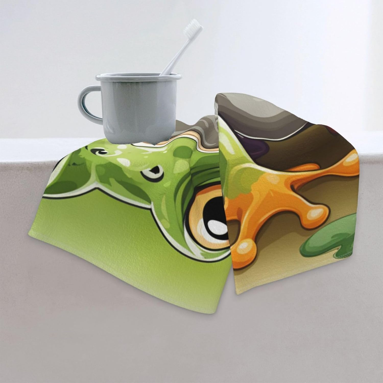 Cartoon Frog Print Hand Towels for Kitchen, Decorative Bathroom Towels Decor Farmhouse Cute for Men Women Gifts
