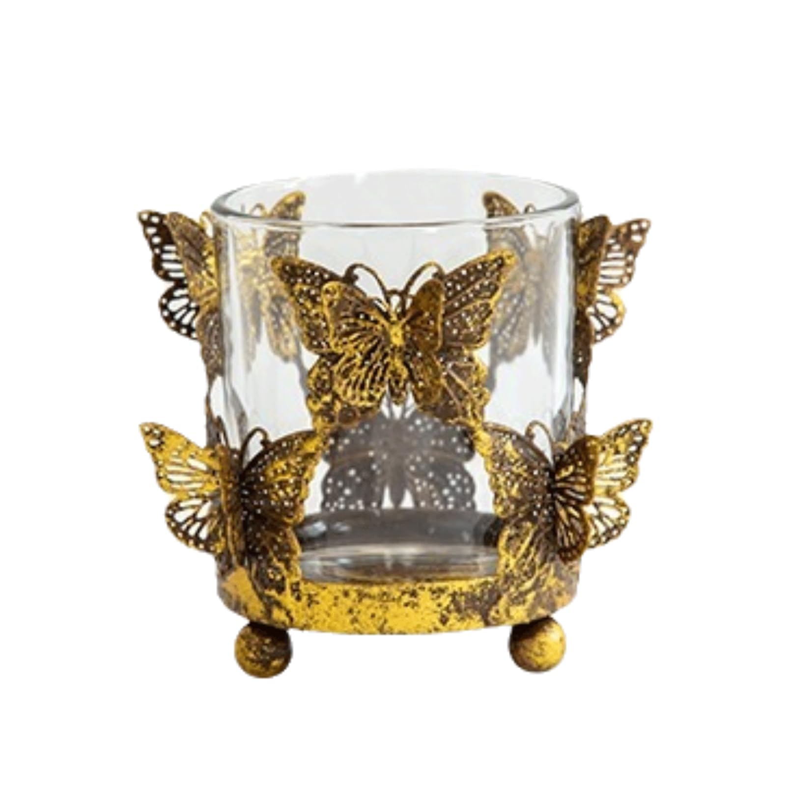 Portavelas de cristal dorado y hierro para decoración del hogar, 7 x 7 x 9,8 cm, ligero, 300 g, para centro de mesa, candelabro, candelabro, regalo para casa nueva