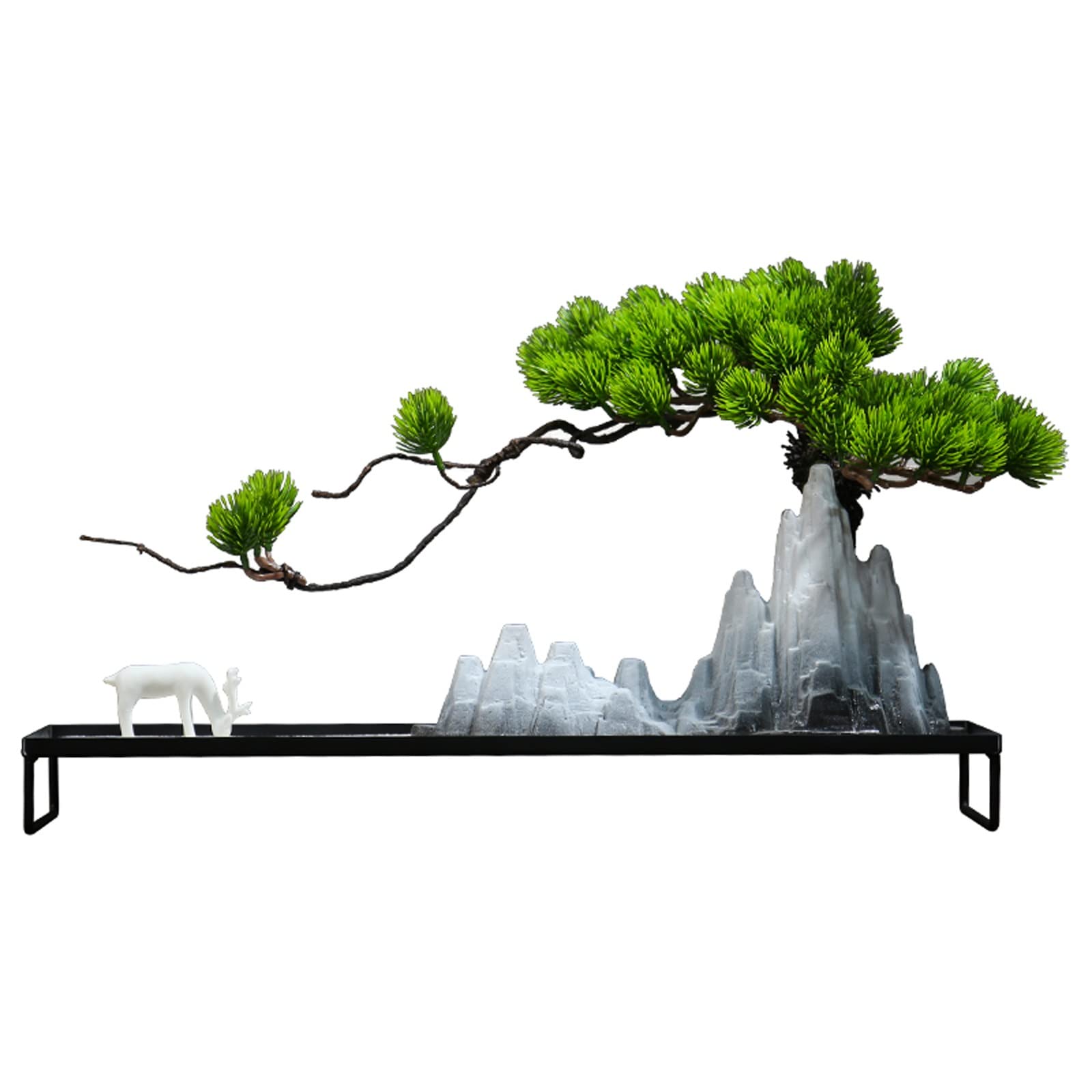 GTHTUHFD Simulation Tree Artificial Bonsai Tree Rockery And White Porcelain Fawn Realistic Fake Plant Decoration Artificial Bonsai With Iron Chassis For Home Office Showcase Indoo,Green