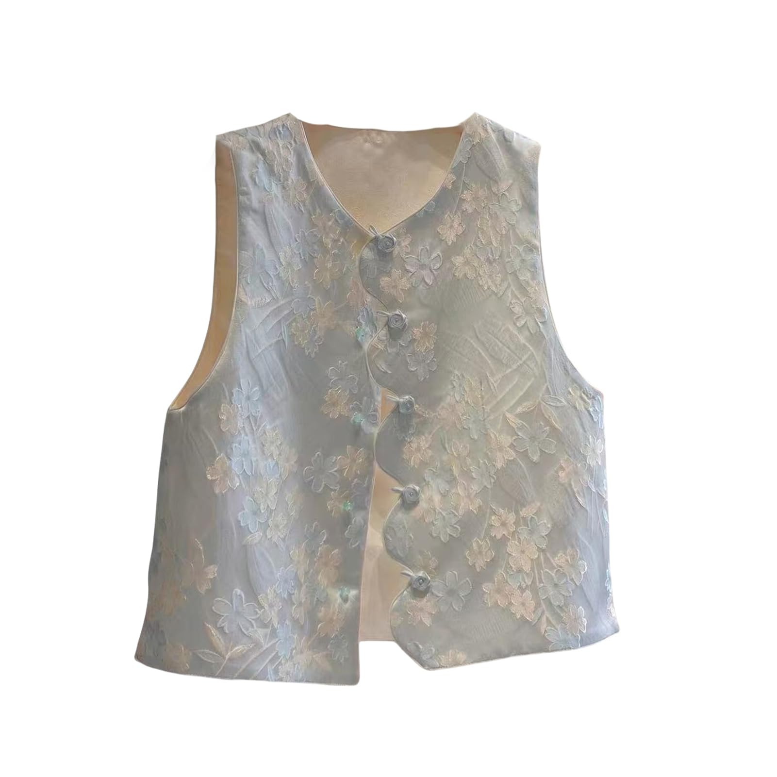 Chaleco de jacquard para mujer delgado estilo nacional reversible con cuello redondo cómodo 7