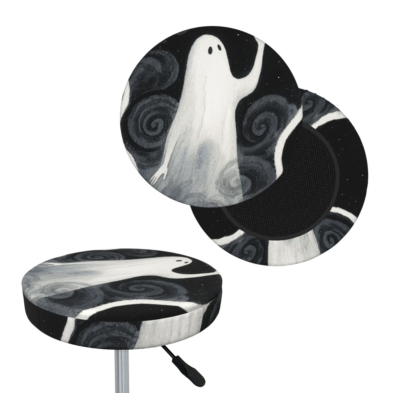 FekiLoot Ghost Round Bar Stool Covers Stretch Washable Bar Stool Covers Dustproof Slipcover Bar Chair Covers with Elastic Band for Bar Kitchen Living Room Decor 12 Inch