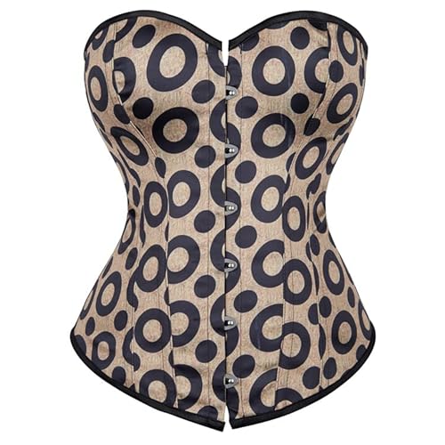 SHYMMUO Women Lace Up Brown Corset Top Sexy Fashion Overbust Waist Cincher Going Out Satin Boned Strapless Shapewear Circle Pattern Medium
