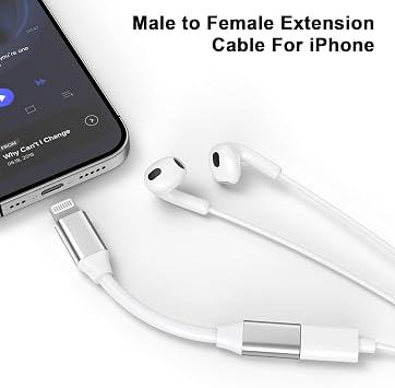 9cm Lightning Male to Lightning Female Charger Adapter,iPhone Extension Charging Adapter Cable Cord Connector Converter Dongle Compatible with iPhone 14 13 12 11 XS XR X 8 7 6 Not USBC