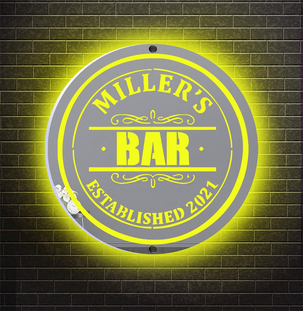 Personalized Name Led Mirror Bar Neon Sign, Light up Bar Mirror Sign,Bar Neon Sign for Wall Decor Dimmable Engrave Led Bar Lights, Bar Signs for for Living Room Bistro Man Cave Party