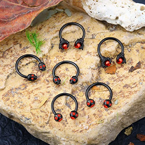 OUFER 6PCS Septum Nose Ring Hoop, 316L Stainless Steel Helix Earrings, Skull Daith Tragus Cartilage Piercing Jewelry, Claw Captive Bead Rings2