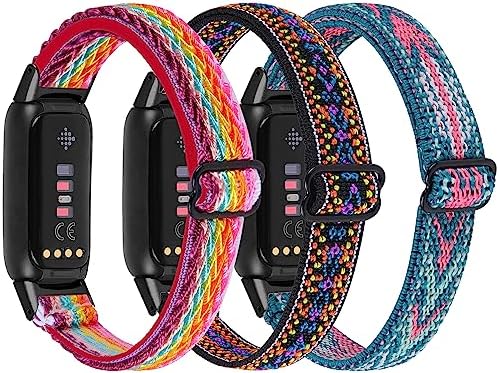 Nigaee 3 Pack Elastic Nylon Straps Compatible with Fitbit Inspire 3/Inspire 2/Inspire/Inspire HR/Fitbit Ace 3/Ace 2 Strap, Stretchy Adjustable Fabric Breathable Replacement Straps for Women Men