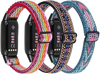 Nigaee 3 Pack Elastic Nylon Straps Compatible with Fitbit Inspire 3/Inspire 2/Inspire/Inspire HR/Fitbit Ace 3/Ace 2 Strap, Stretchy Adjustable Fabric Breathable Replacement Straps for Women Men