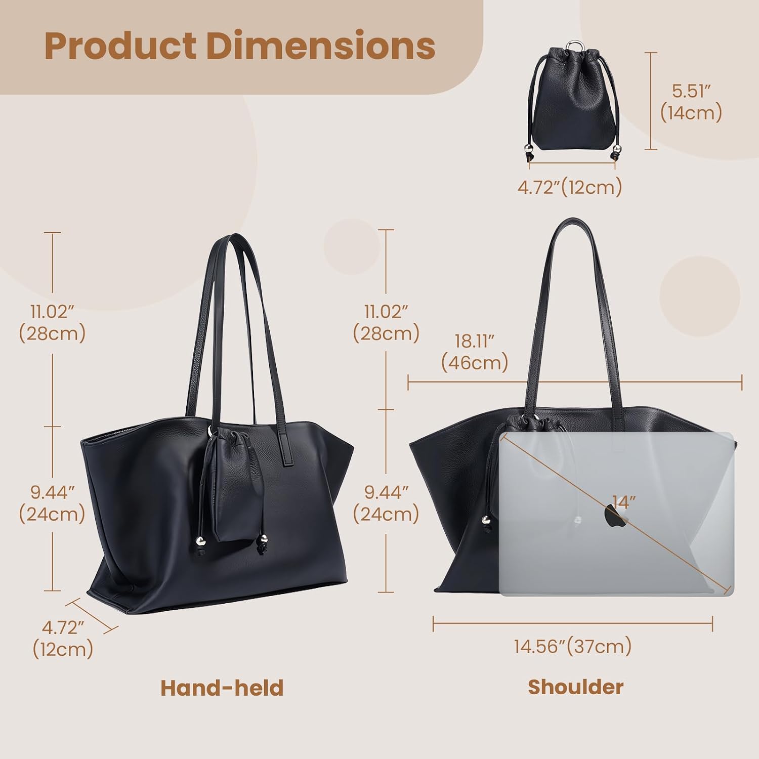 Genuine Leather Tote Bag for Women, Soft Purses Handbags Shoulder Fashion Top Handle Bag Large Capacity