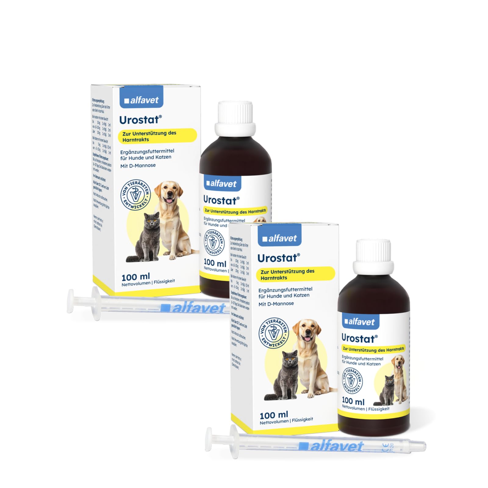 Alfavet Urostat | Doppelpack | 2 x 100 ml | Flüssiges Ergänzungsfuttermittel für Hunde und Katzen | Zur ernährungsphysiologischen Stabilisierung der Harnwege
