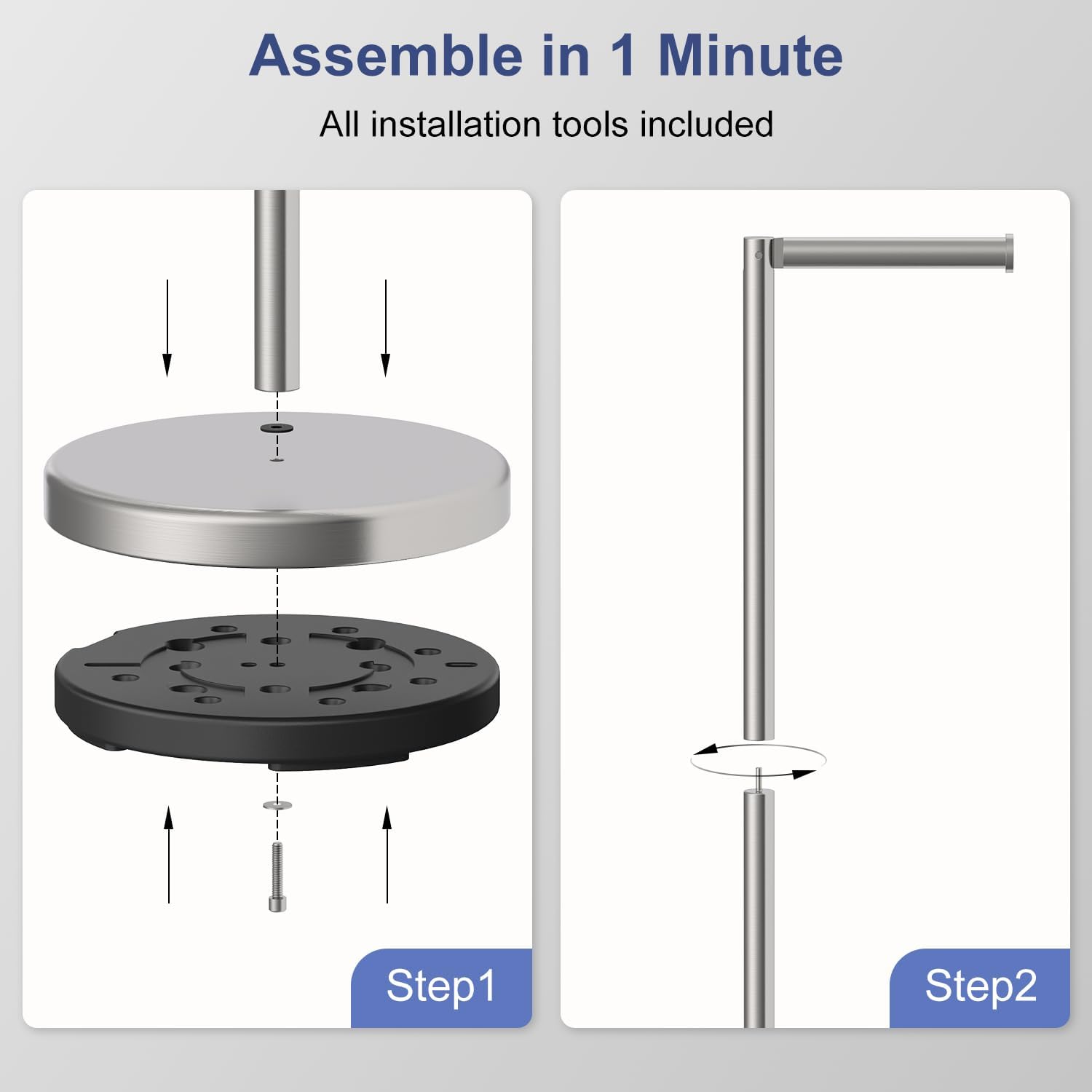 Toilet Paper Holder Stand 22.2" H Brushed Nickel Bathroom Free Standing Toilet Paper Roll Holder Storage Shelf for 4 Rolls, Stainless Steel Toilet Paper Holders with Non-Slip Stable Base