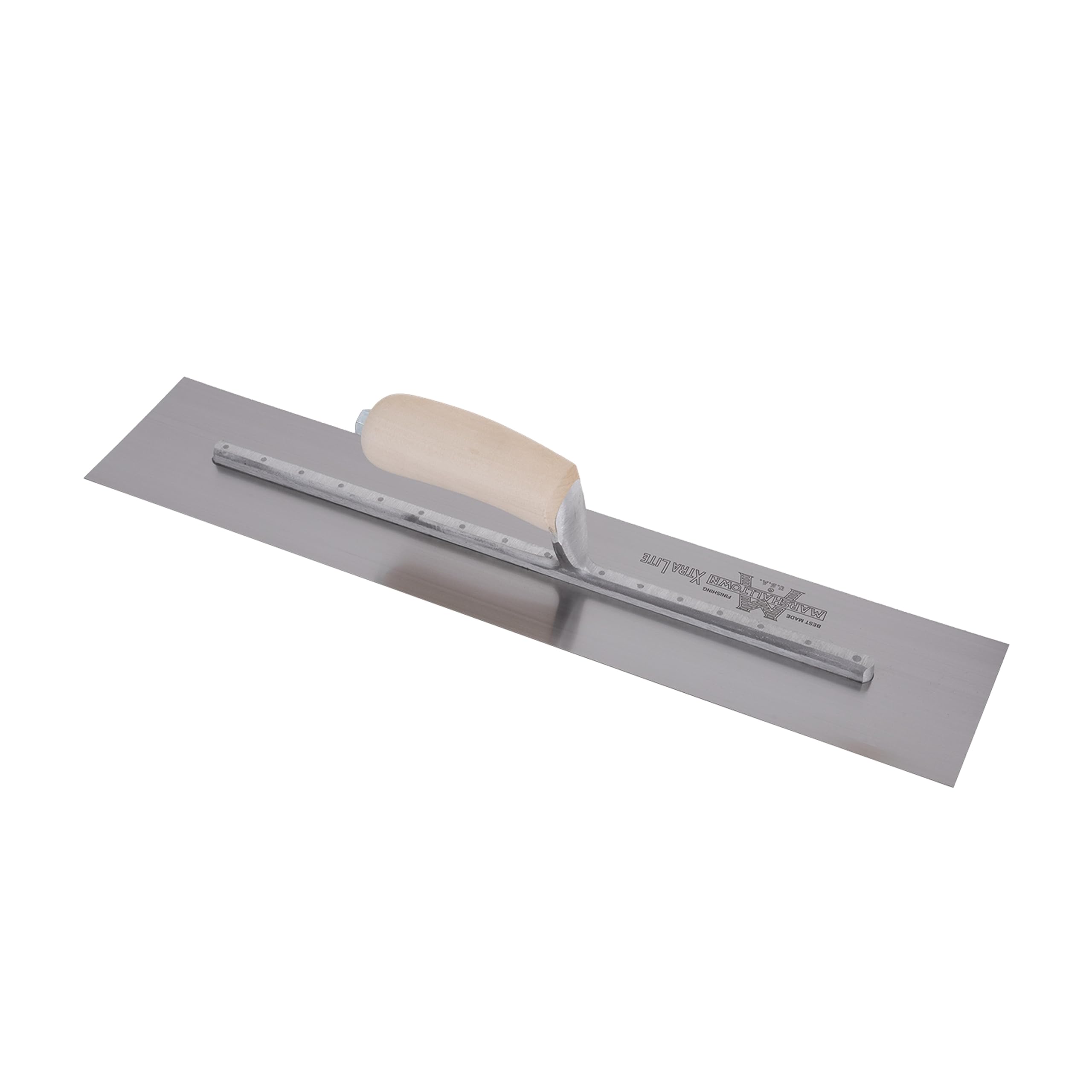 Frattazzo lisciante Marshalltown con manico curvo in legno, in acciaio al carbonio, molto adatto per pavimenti e calcestruzzo, dimensioni: 508x127 mm
