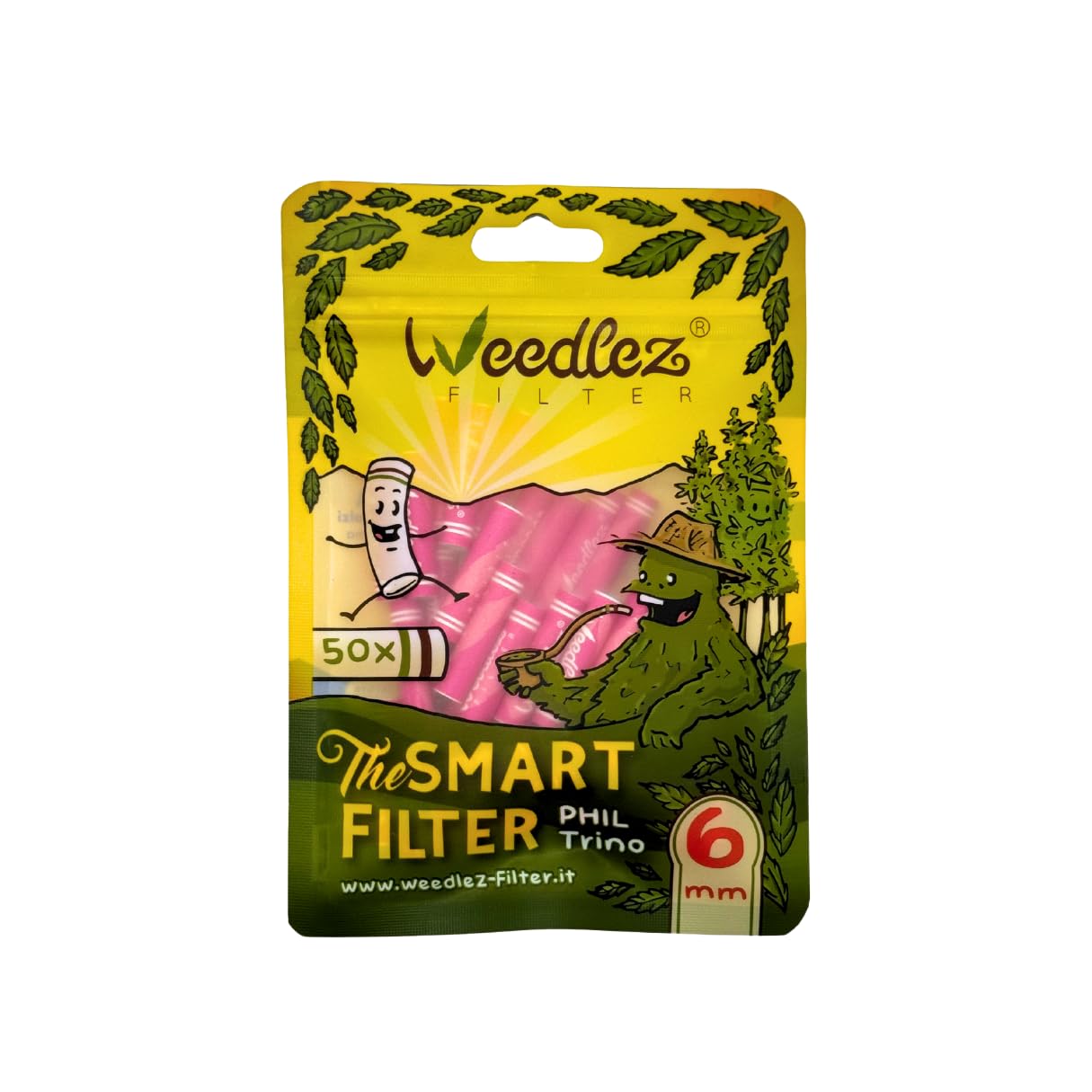 Weedlez Filtr z węglem aktywnym 6 mm Phil Trino – SmartFilter (ceramika + celuloza + wegański węgiel kokosowy) – wyprodukowano we Włoszech, nie zatyka się, stylowy i delikatny – 50 sztuk filtrów
