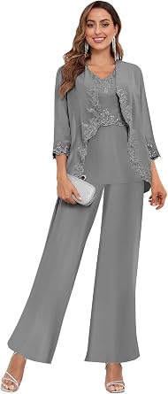 Bolodoo Women's 3PC Mother of the Bride Pants Suits for Wedding Elegant Sets Wedding Formal Outfit