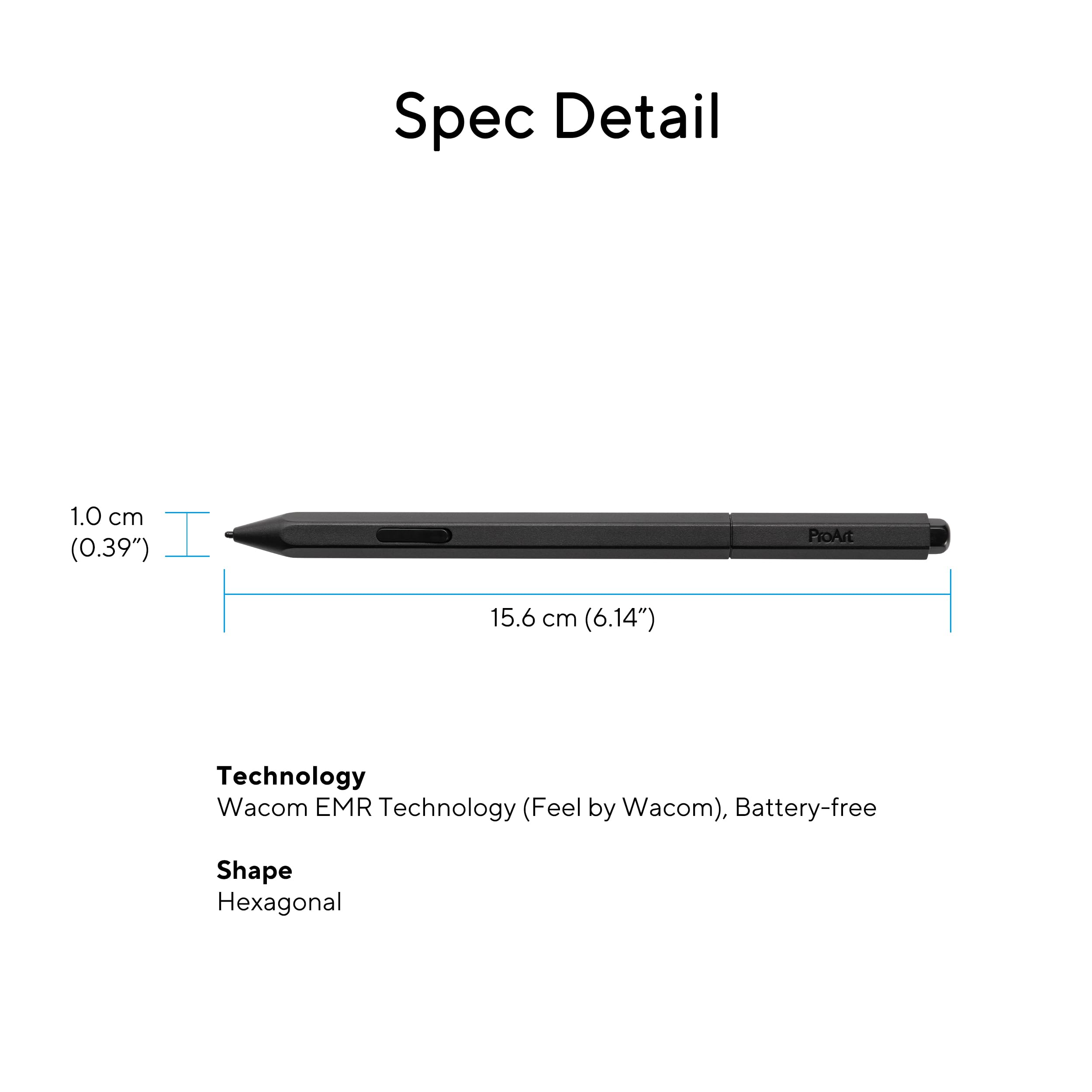 ASUS PROART PEN MPA01 Penna Digitale con Tecnologia WACOM EMR, Leggera, Senza Batteria, Sensibilità alla Pressione di 4096 livelli e 40° gradi, Tasto di Scelta Rapida, Punte Intercambiabili, Nero