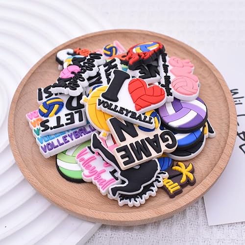 HCTGATH Sports Shoe Charms, Baseball Soccer Football Basketball Volleyball Softball Hockey Shoe Decoration Charms, Cute Clog Accessories Charms for Sports Fans (Volleyball 32 pcs)