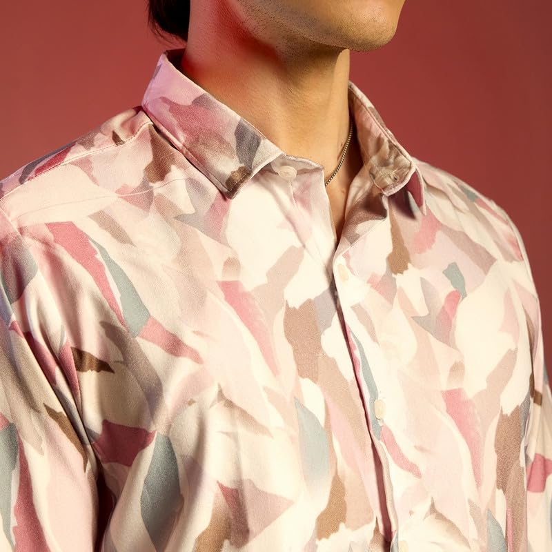 Image of CAHOOT Men's Foliage Strokes Shirt for Casual Wear | Spread Collar | Long Sleeve | Button Closure | Shirt Crafted with Comfort Fit for Everyday Wear