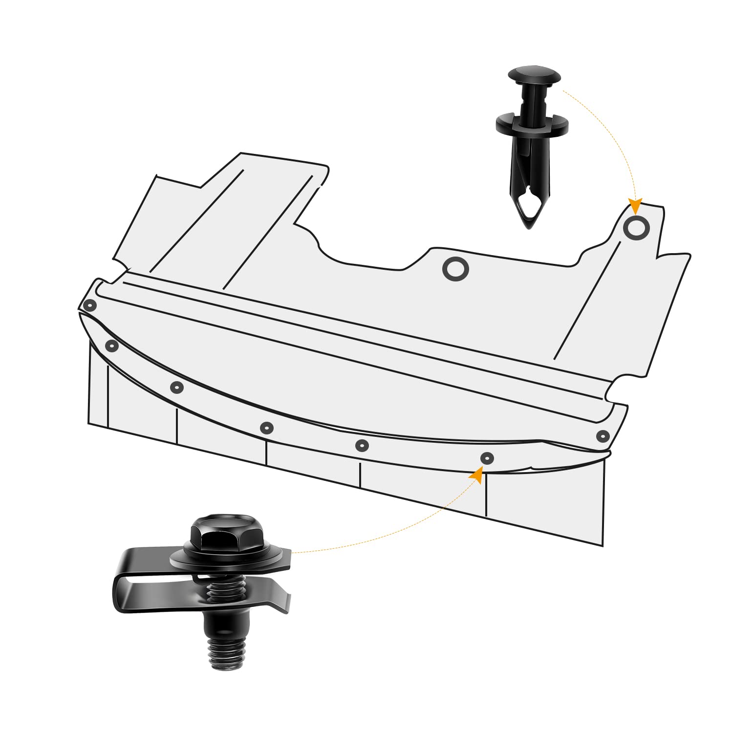 GOOACC 70 piezas de protección contra salpicaduras del motor, pernos de carrocería, forro de defensa, retenedor de empuje, clips de remache, nailon