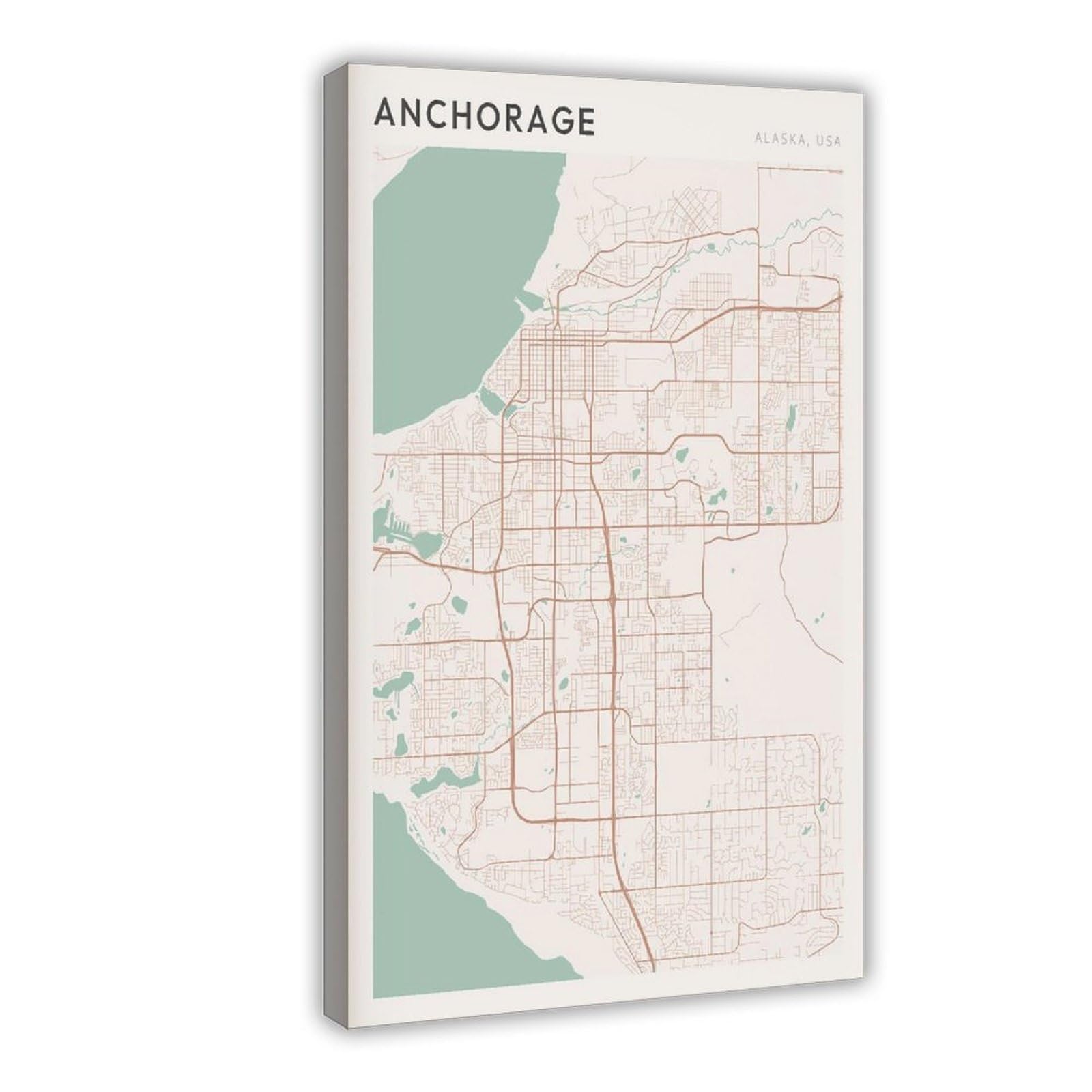HEYANM Anchorage Map Poster Anchorage Print Poster Wall Art Alaska Travel Gift Farmhouse Wall Decor Canvas Poster Bedroom Office Room Decor Gift Frame 16x24inch