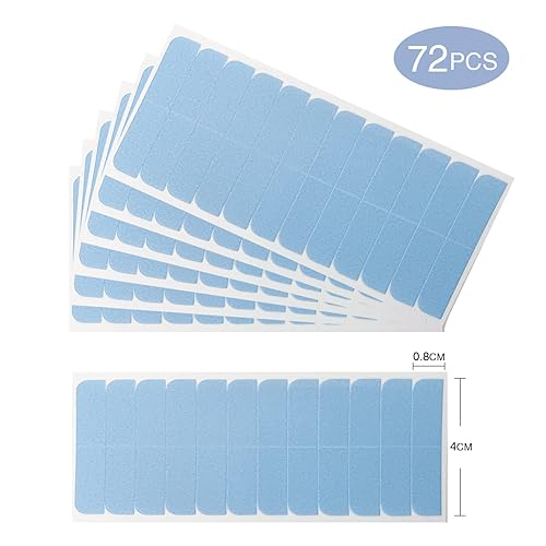 Miniatura 4 de Cinta de extensión de pelo de 72 piezas con pestañas de doble cara para reemplazo de 1.6in x 0.3in (72 unidades), color azul