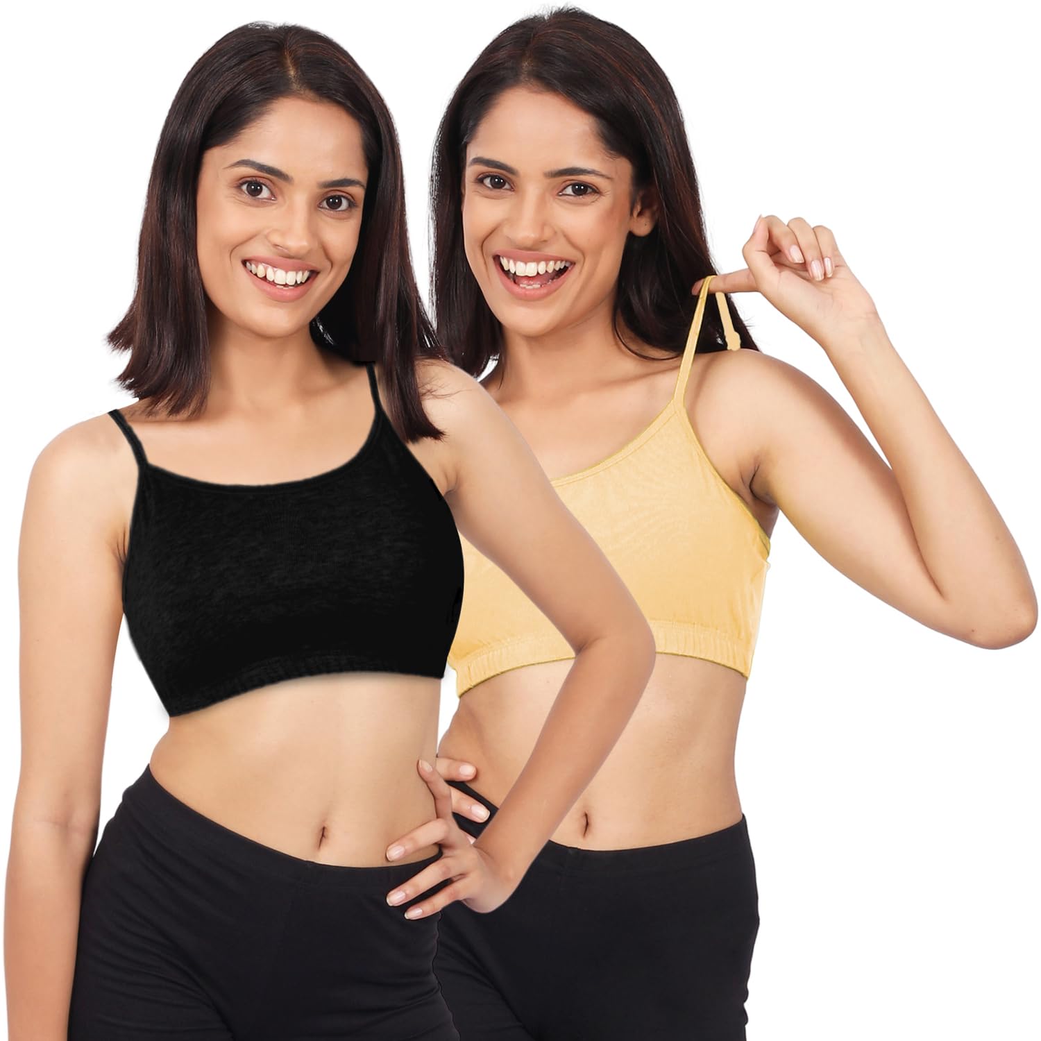 dchica Essentials Thin Strap Sports Bra for Women (2 Pcs) Cotton Non-Padded & Non-Wired Bras for Gym, Workout, Yoga Slip-on Double Layered Full Coverage Bra Ladies Bras Soft & Comfortable-picture-56