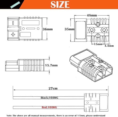 Miniatura 2 de Conector de batería, enchufe de conector rápido de batería de 50A 600V, enchufe de desconexión y conexión rápida, con cable de silicona de batería