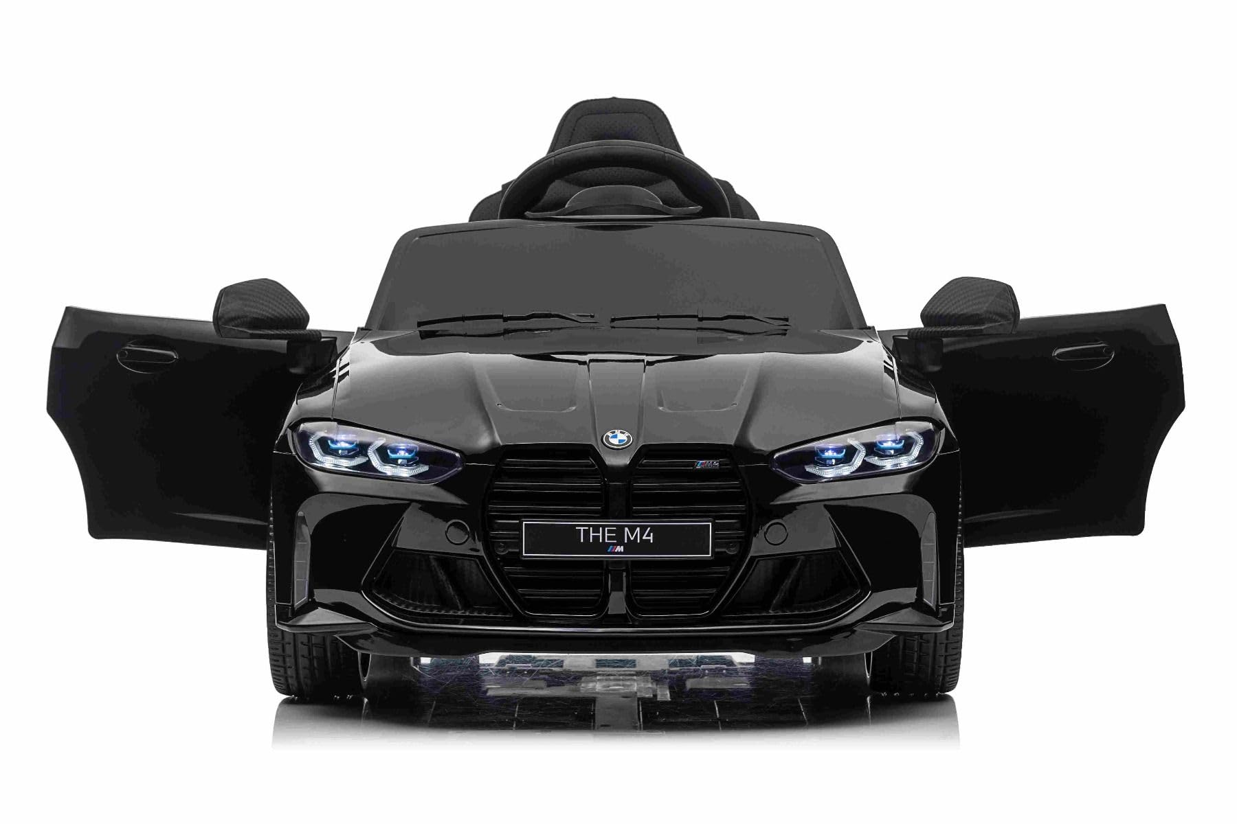 INDALCHESS Coche eléctrico 12v, BMW M4, Negro, RC, Asiento plástico, Ruedas de plástico, 1 Plaza, Coche para niños de 1 a 5 años (Negro)