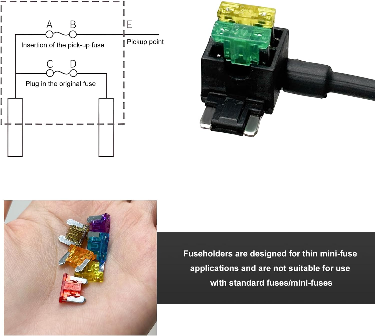 3 PCS Low Profile Mini Blade Fuse Tap, Blade Fuse Holder with 8PCS Fuses (3A 5A 7.5A 10A 15A 20A 25A 30A) & Puller, Miniature Fuses Adapters Kit with Wire Harness for Car Truck Boat