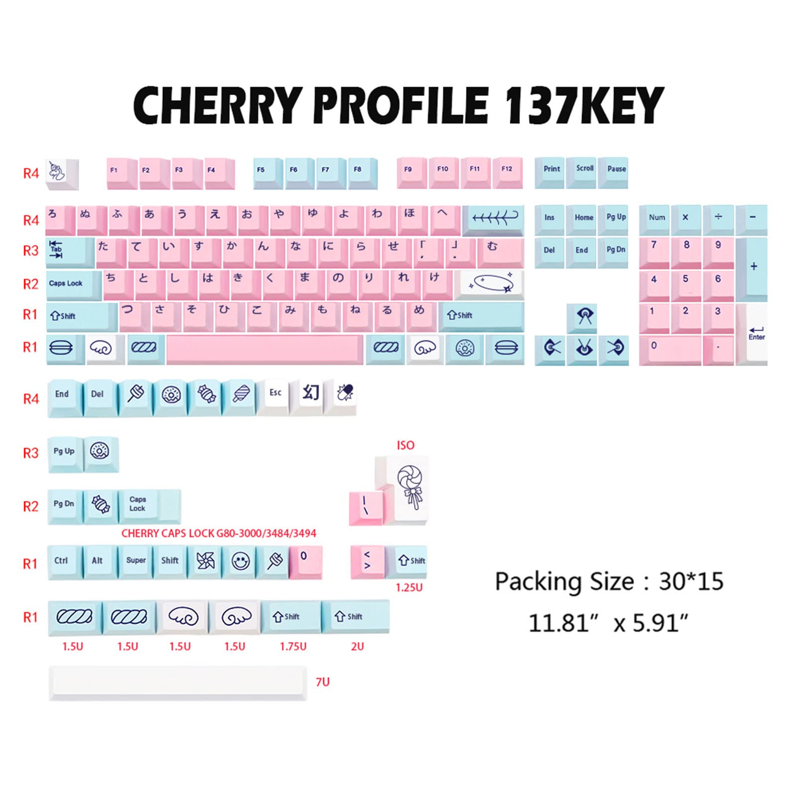 137Keys PBT Sweet Girl Keycap Cherry Profile DYE-SUB Japan Keycap pour clavier mécanique Cherry MX Switch GK61 64 108