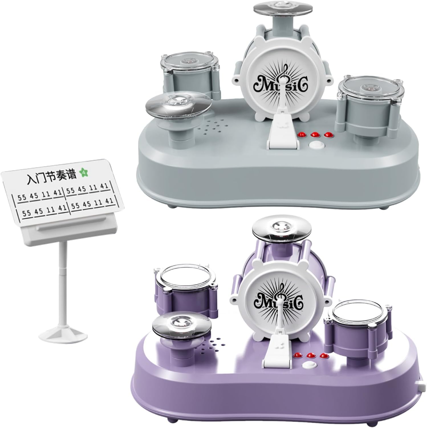 Miniature Drum Set - Small Electric Finger Percussion Toy with Sound and Light Effects, Educational Musical Instrument for Kids and Adults, Desktop Gadget for Fun, Learning Rhythm, Music Practice