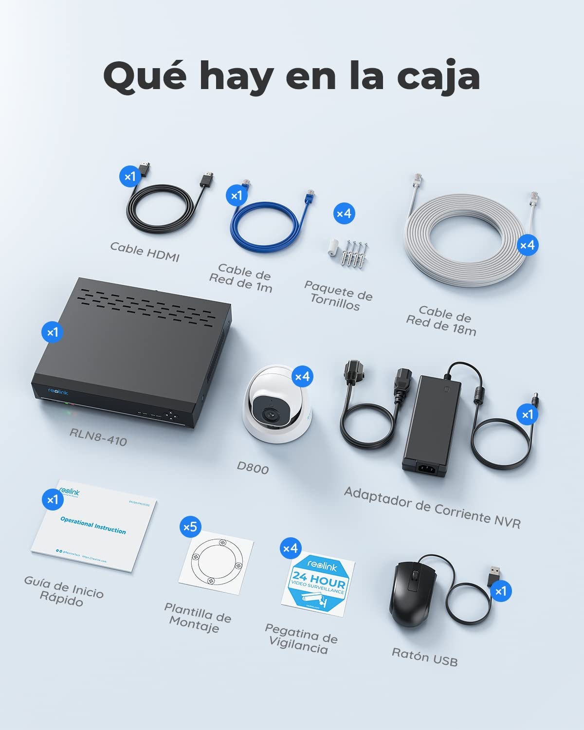 Reolink 4K Kit Cámaras de Vigilancia PoE H.265, 4X 8MP Detección de Personas/Vehículos Cámaras IP PoE Exterior y 8CH NVR con 2TB HDD para Grabación 24/7, Vision Nocturna, Audio, Alertas, RLK8-800D4