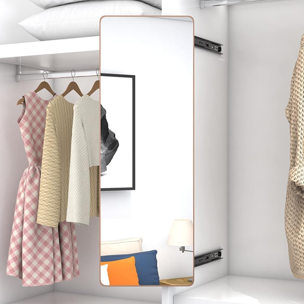 Full-Length Mirror Closet with Push-Pull Retractable Design - Built-in Folding Sliding Rotating Dressing Mirror for Bedroom - Space-Saving and Invisible Pull-Out Feature