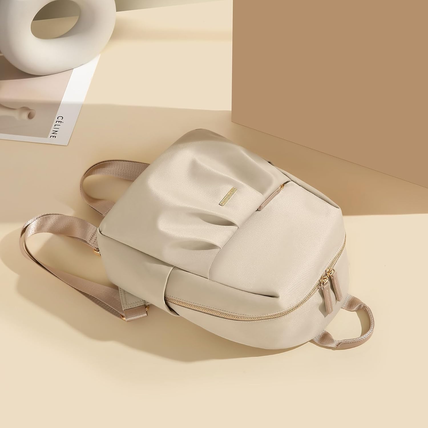 Small Backpack for Women, Cute Backpack Casual Work Daypack Purse for College Travel, fit 9.7 Inch, Apricot - Image 9