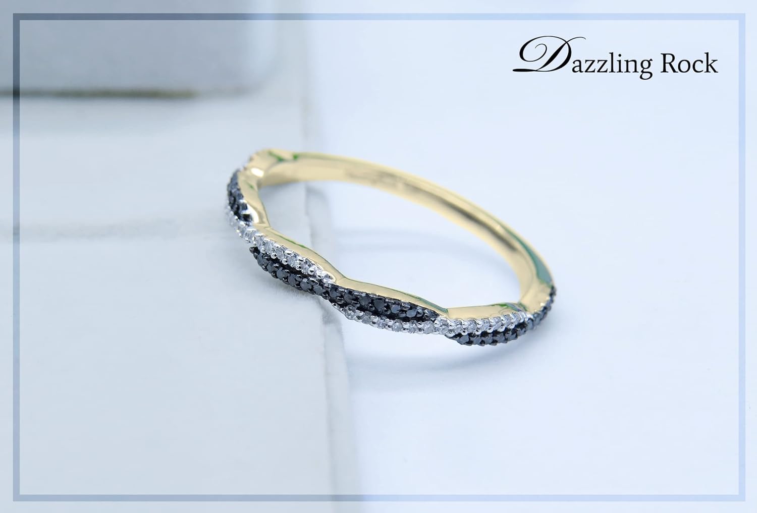 Dazzlingrock Collection 0.25 Ctw Round Black & White Diamond Swirl Stackable Ring for Women in 10K Solid Gold