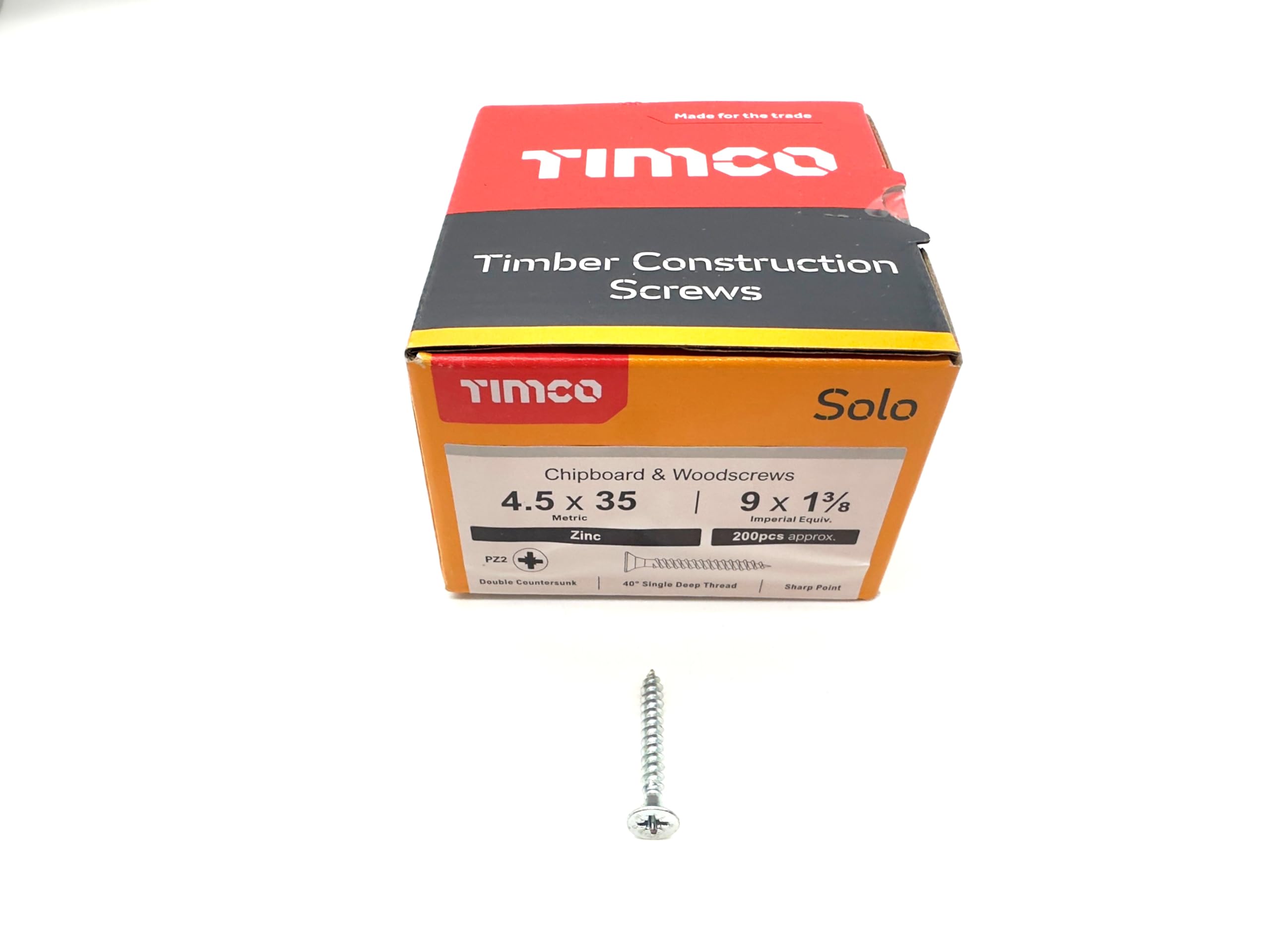 200 Pcs Silver Wood Screws Double Countersunk General Purpose (4.5mm x 35mm)